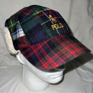 Polo Ralph Lauren Patchwork Plaid Ski Wool Shearling Hunting Trapper Cap Hat